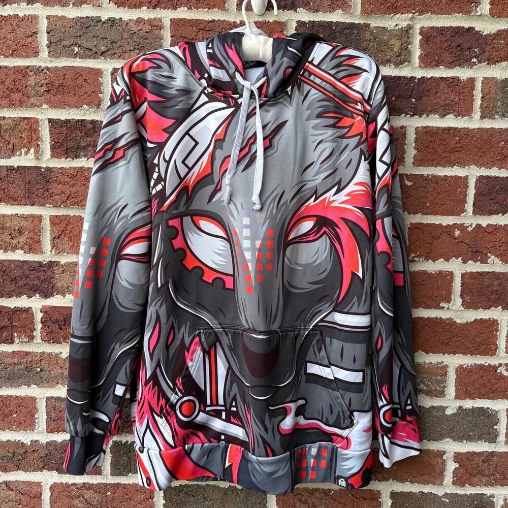 Into The AM Wolf Graphic Hoodie Black Red Pink Mens Medium